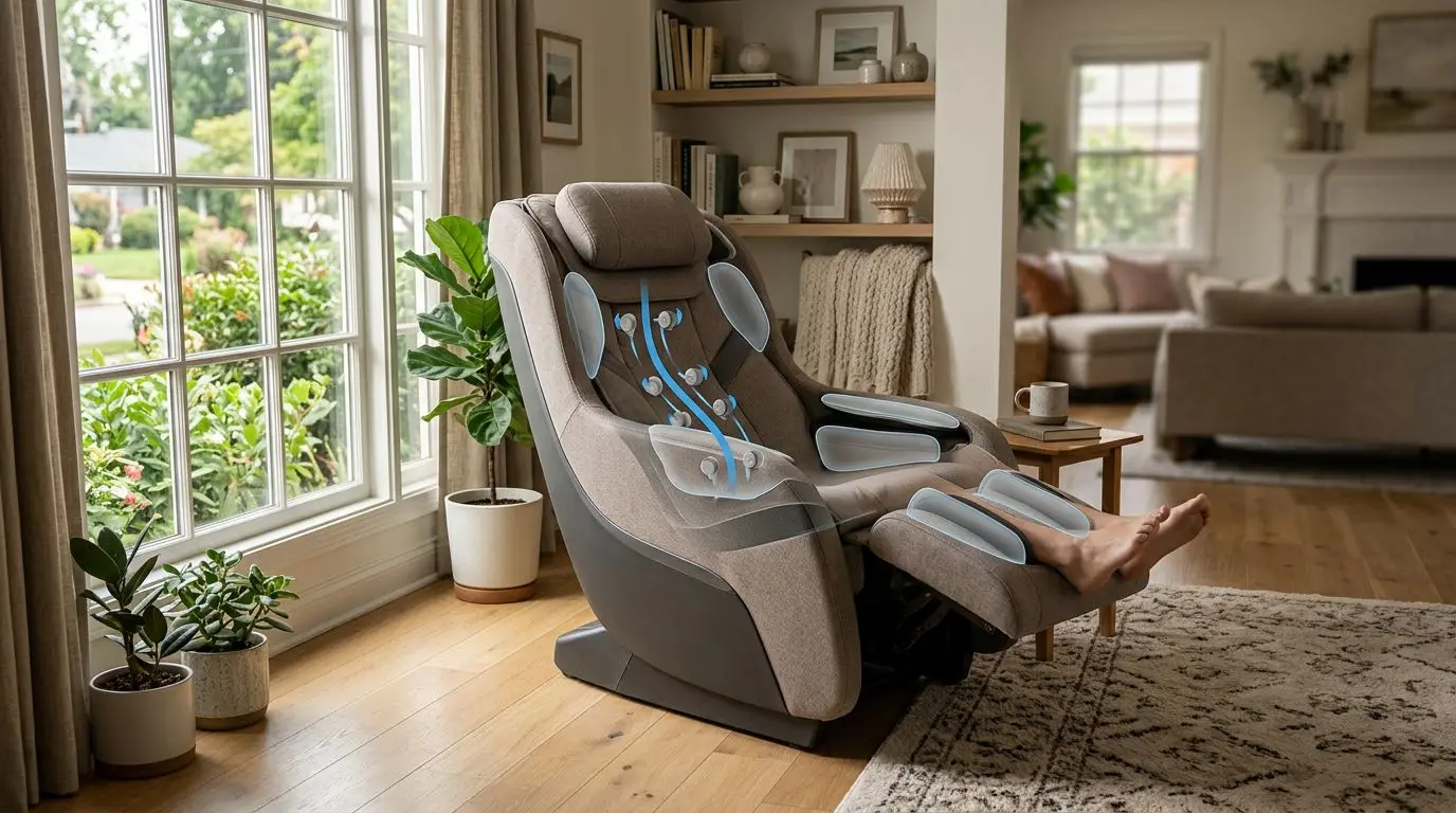 Generic massage chair showing back roller path and pressure control concept