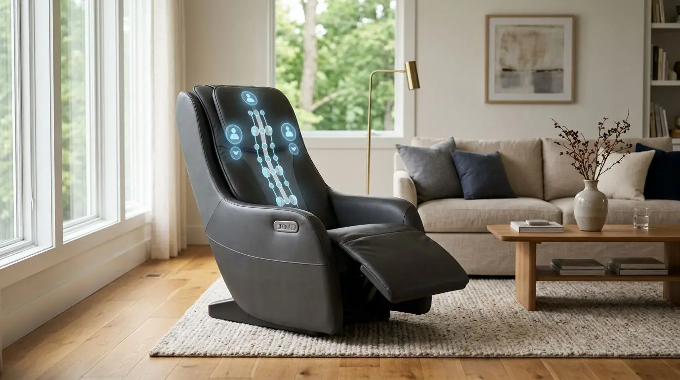 Generic massage chair showing body scan points and roller path along the backrest
