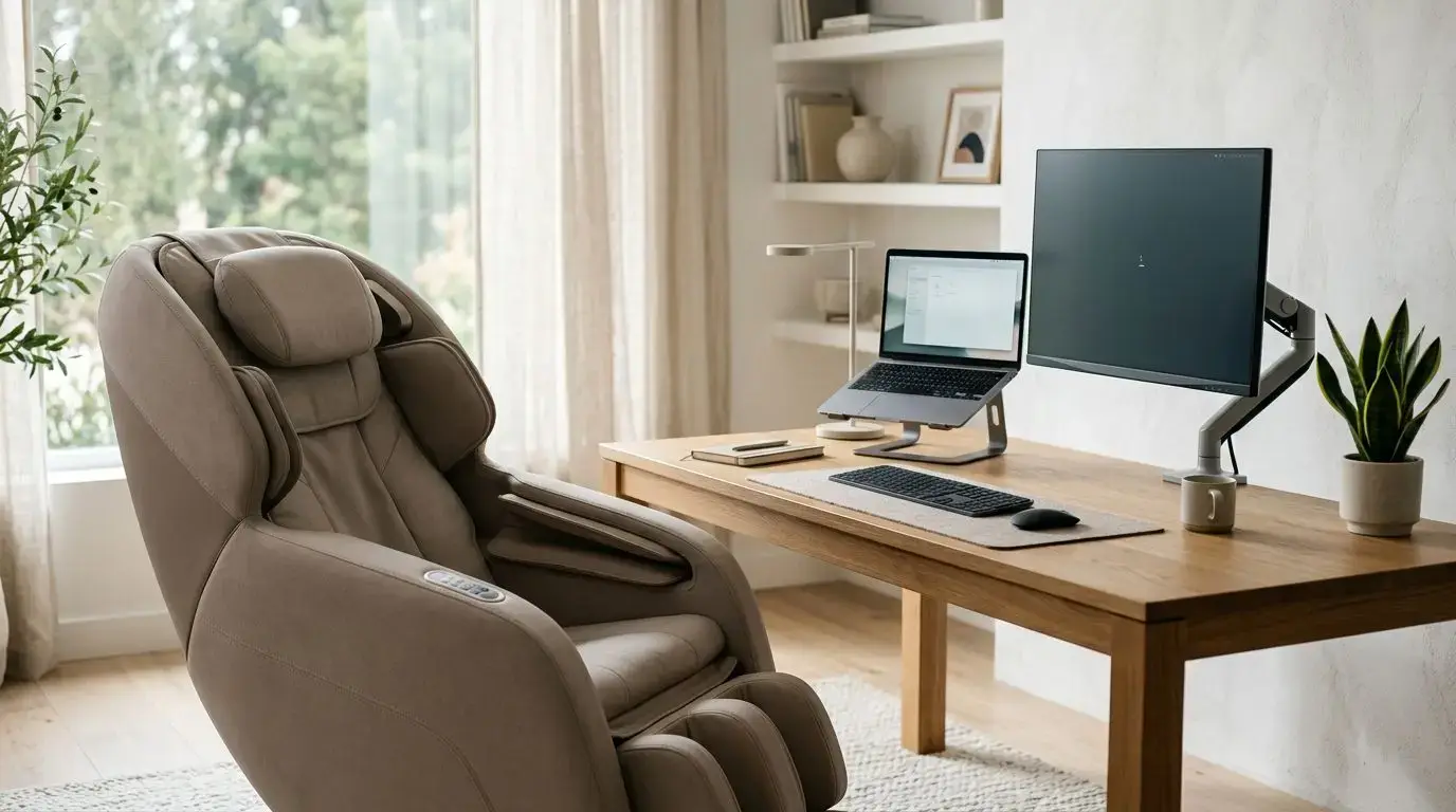 Massage chair in a home office for neck and shoulder tension relief