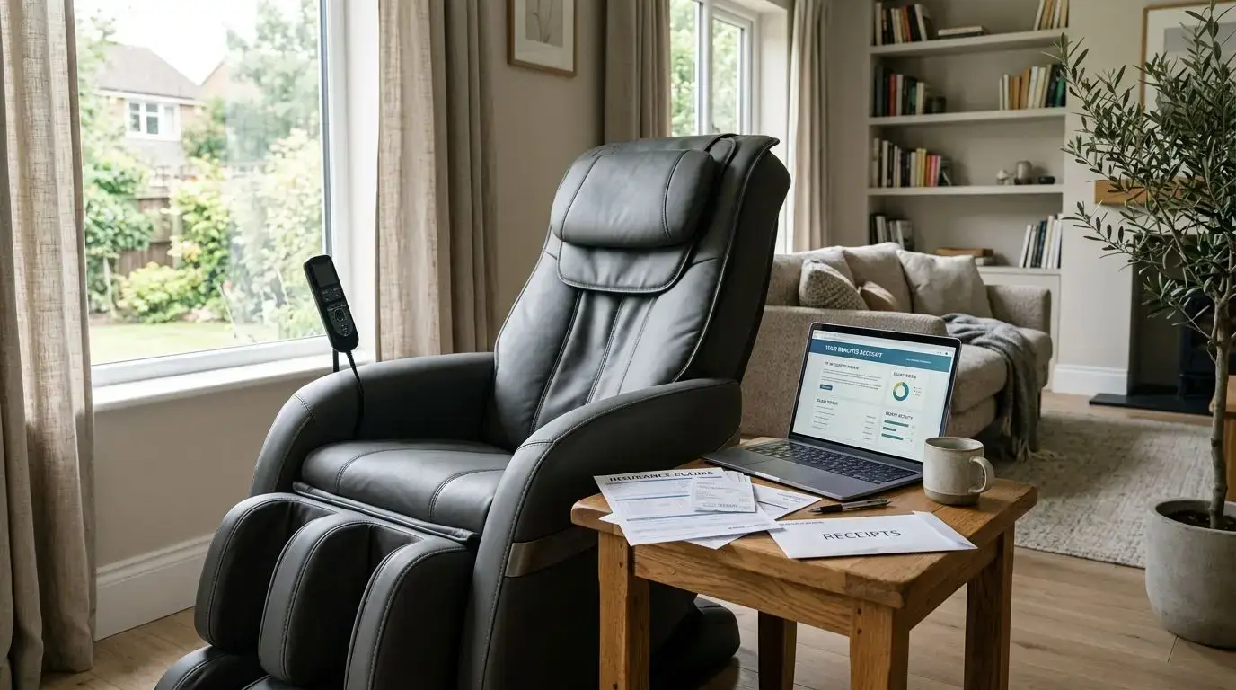 Generic massage chair with receipts and medical necessity paperwork for HSA or FSA reimbursement