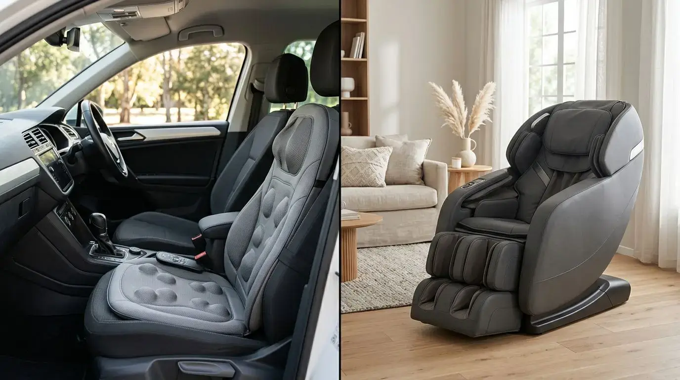Portable car massage seat compared with a full-size home massage chair