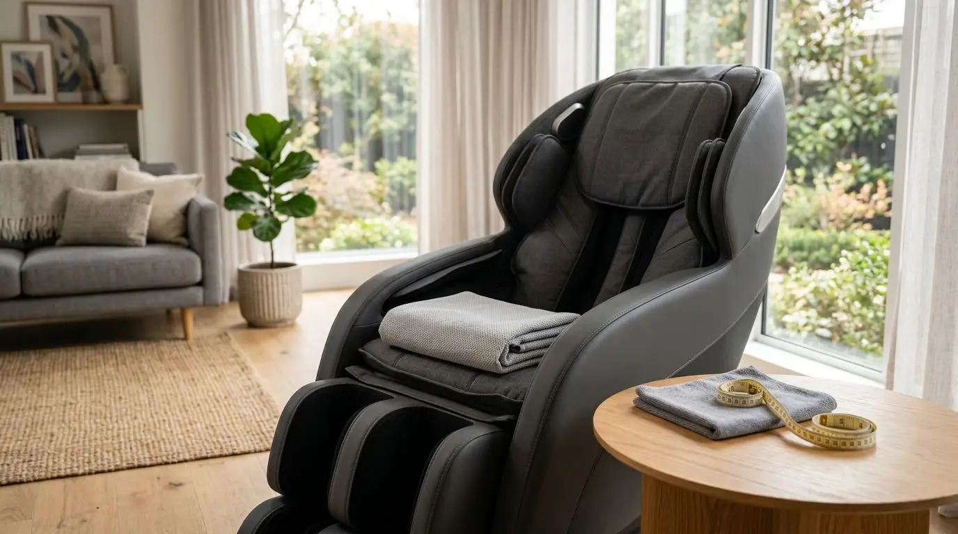 Generic massage chair with a washable protective cover in a bright living room