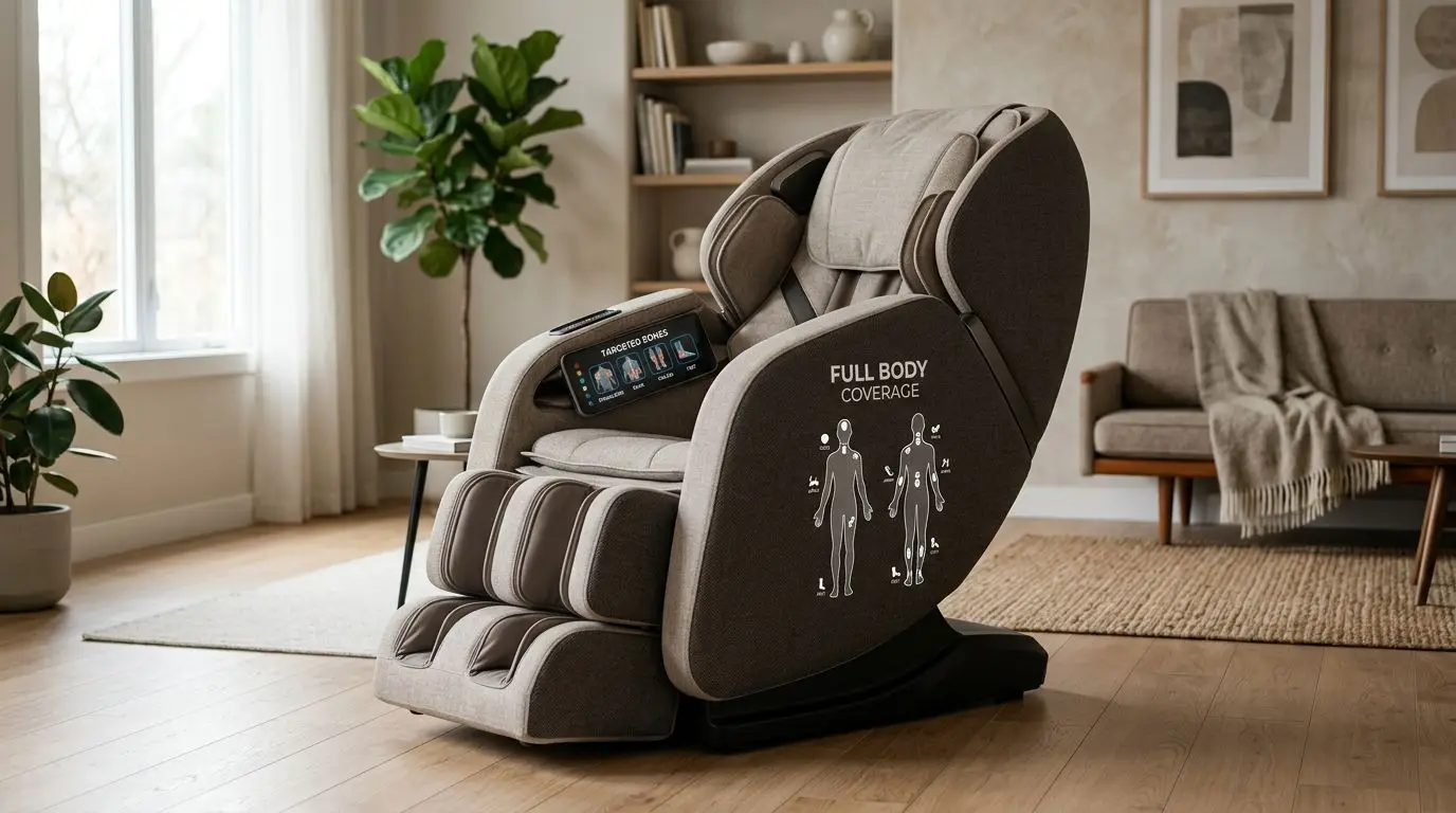 Generic massage chair illustrating full-body and targeted program zones