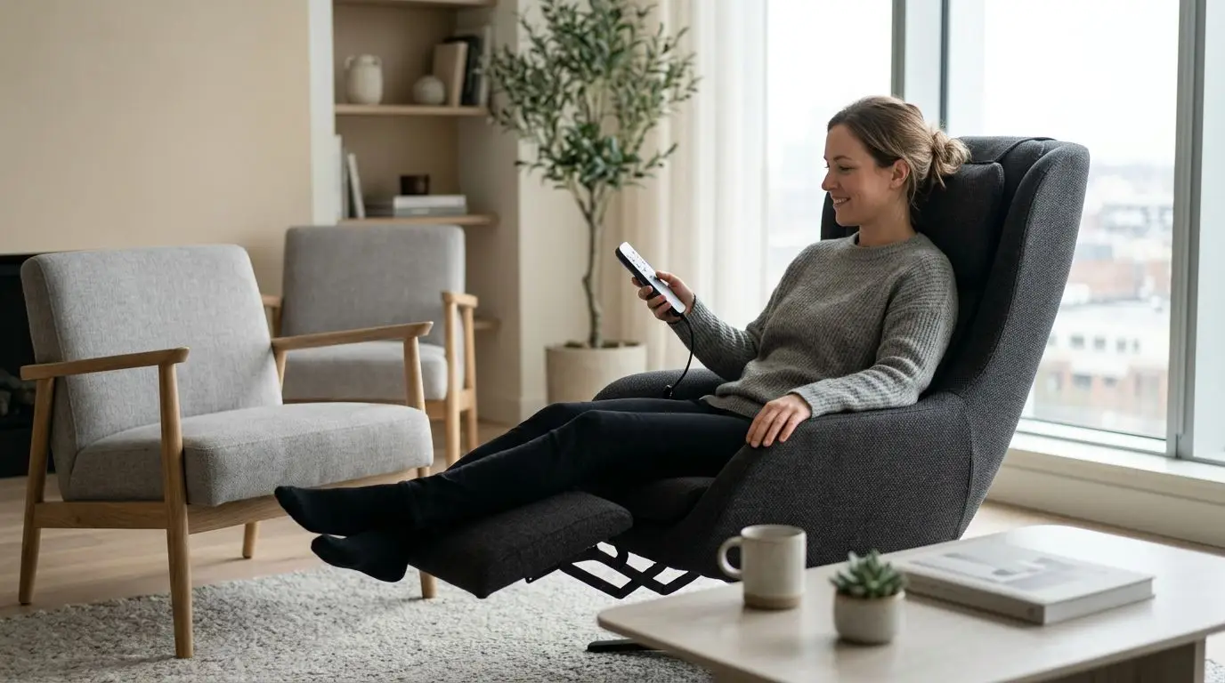Person adjusting manual roller controls on a generic massage chair