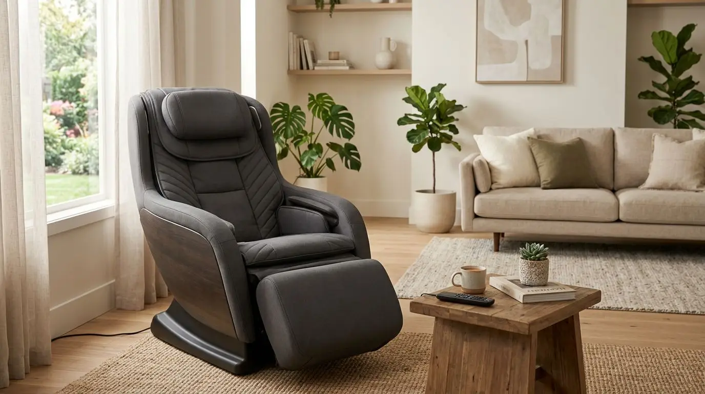 Generic massage chair set up in a comfortable home living room
