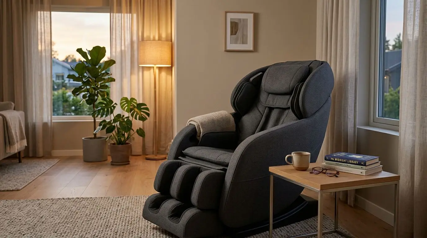 Generic massage chair in a calm home relaxation corner